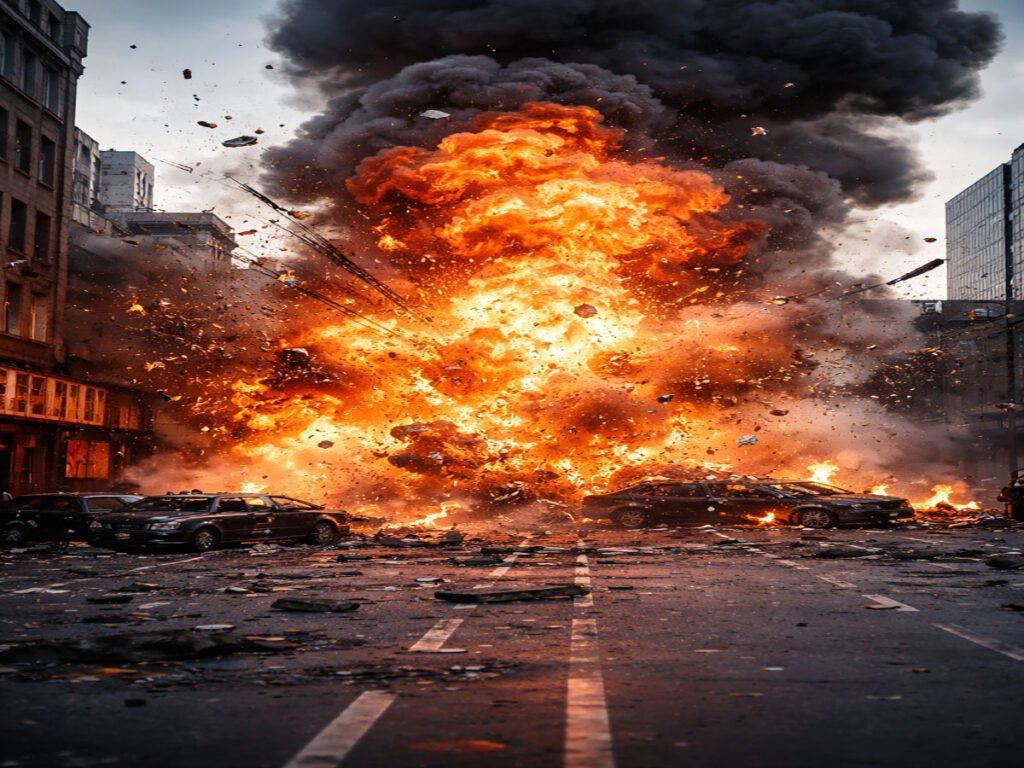 ai द्वारा बनाई गई बम विस्फोट की प्रतिकात्मक तस्वीर।