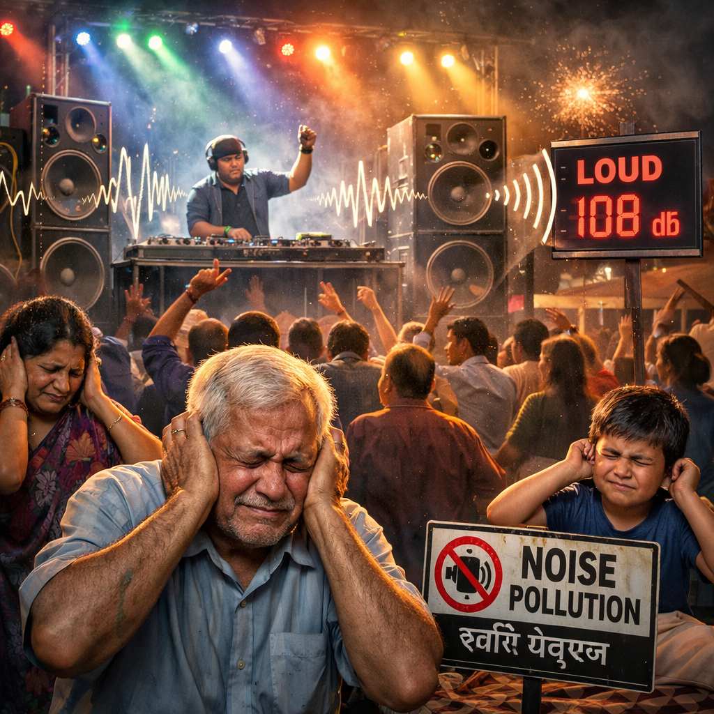 ai द्वारा बनाई गई ध्वनी प्रदूषण से होने वाली परेशानी की तस्वीर।