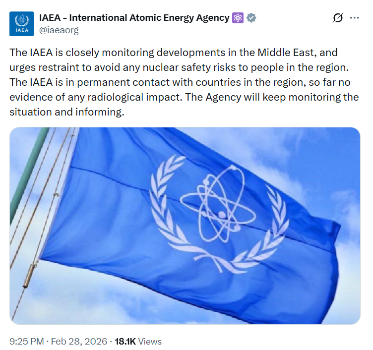 iaea monitoring middle east war nuclear safety risks iran Israel conflict