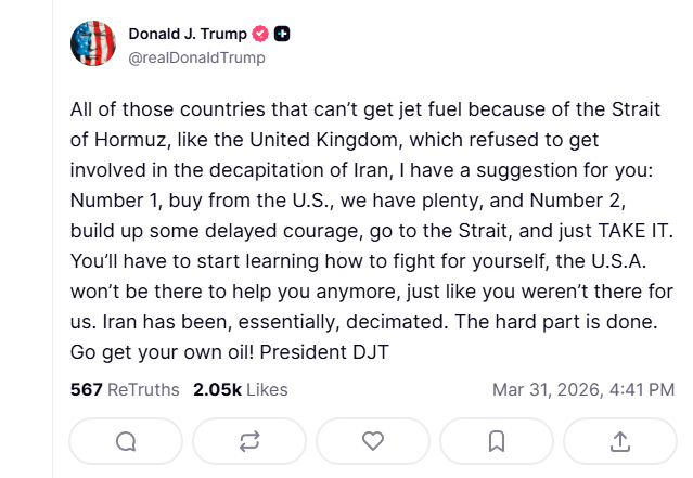 Take courage and seize it! Trump offers the world three options for jet fuel