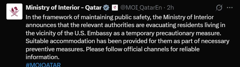qatar ministry of interior safety instructions stay inside homes us embass evacuation